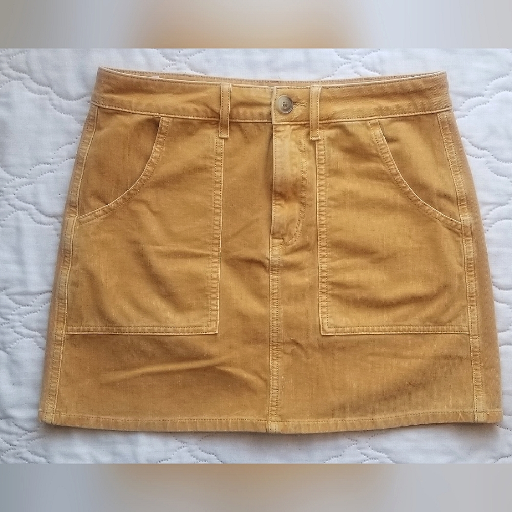 AE Yellow Corduroy Hi Waisted Super Stretch Mini Skirt